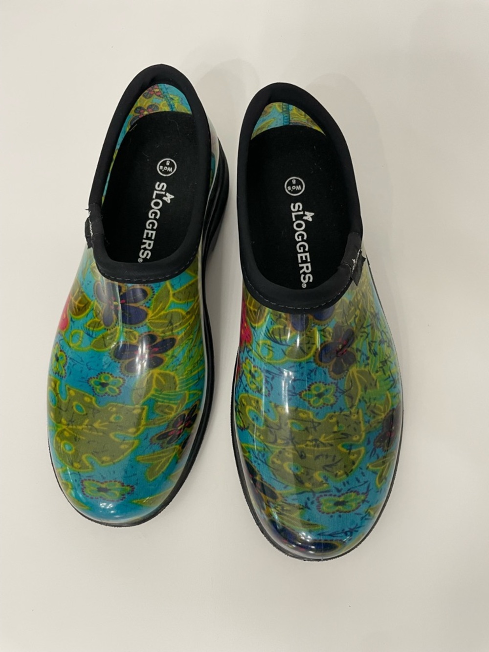 Sloggers Floral Aqua Green Waterproof Garden Mules, Womens Size 8